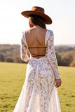 White Mermaid Lace Sweep Train Western Wedding Dress with Slit