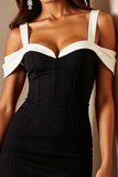 Cold Shoulder Bodycon Short Black Cocktail Dress
