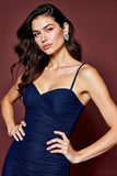 Navy Bodycon Ruched Spaghetti Straps Cocktail Dress