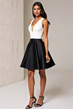 Black and White A Line V Neck Cocktail Dress