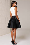 Black and White A Line V Neck Cocktail Dress