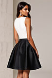 Black and White A Line V Neck Cocktail Dress