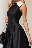 Satin A Line Black and White Short Cocktail Dress