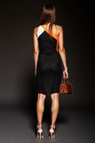 One Shoulder Bodycon Black Colorblock Cocktail Dress