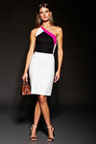 One Shoulder Bodycon Black Colorblock Cocktail Dress
