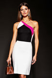One Shoulder Bodycon Black Colorblock Cocktail Dress