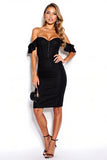 Black Off the Shoulder Bodycon Cocktail Dress
