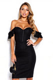 Black Off the Shoulder Bodycon Cocktail Dress