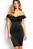 Black Off the Shoulder Bodycon Short Cocktail Dress with Ruffles