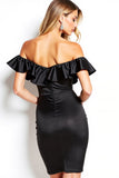 Black Off the Shoulder Bodycon Short Cocktail Dress with Ruffles