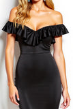 Black Off the Shoulder Bodycon Short Cocktail Dress with Ruffles