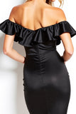 Black Off the Shoulder Bodycon Short Cocktail Dress with Ruffles