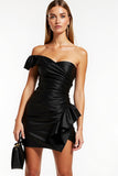 Black One Shoulder Ruffle Bodycon Cocktail Dress with Slit