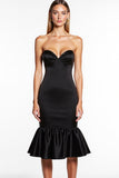 Mermaid Black Strapless Midi Cocktail Dress