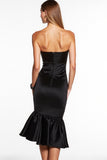 Mermaid Black Strapless Midi Cocktail Dress