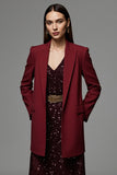 Burgundy Peak Lapel Women Work Blazer