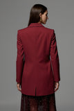 Burgundy Peak Lapel Women Work Blazer