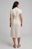 Apricot Bodycon Satin Midi Work Dress with Sleeves
