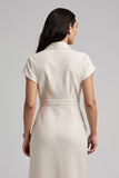 Apricot Bodycon Satin Midi Work Dress with Sleeves