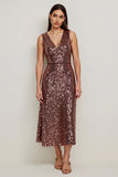 Sparkly Coffee Sequins Sheath Holiday Dress