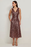 Sparkly Coffee Sequins Sheath Holiday Dress
