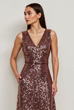 Sparkly Coffee Sequins Sheath Holiday Dress