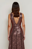 Sparkly Coffee Sequins Sheath Holiday Dress