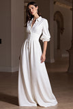 White A Line Long Formal Dress with Sleeves