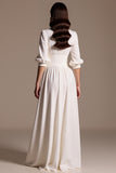 White A Line Long Formal Dress with Sleeves