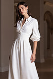 White A Line Long Formal Dress with Sleeves