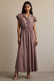 Grey Purple A Line Button Long Work Dress