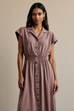 Grey Purple A Line Button Long Work Dress