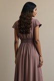 Grey Purple A Line Button Long Work Dress