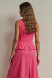 Fuchsia A Line Single Breasted Tea Length Work Dress