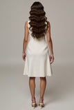 Ivory A Line Satin Notched Lapel Midi Work Dress