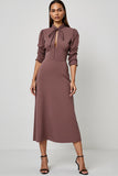 Grey Purple A Line Satin Keyhole Semi Formal Dress with Sleeves