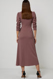 Grey Purple A Line Satin Keyhole Semi Formal Dress with Sleeves