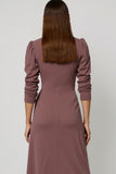 Grey Purple A Line Satin Keyhole Semi Formal Dress with Sleeves