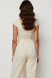 Apricot Satin Square Neck Work Jumpsuits with Sash