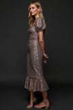 Sparkly Dark Grey Sequins Bodycon Holiday Dress with Ruffles