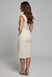 Ivory A Line Round Neck Midi Work Dress with Ruffles