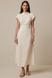 A Line High Neck Cap Sleeve Ivory Work Dress