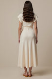 A Line High Neck Cap Sleeve Ivory Work Dress