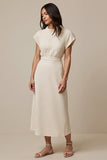 A Line High Neck Cap Sleeve Ivory Work Dress