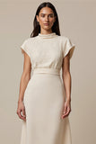 A Line High Neck Cap Sleeve Ivory Work Dress