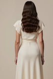 A Line High Neck Cap Sleeve Ivory Work Dress