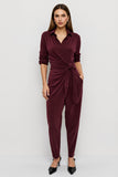Lapel Ruched Burgundy Jumpsuit