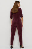 Lapel Ruched Burgundy Jumpsuit