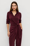 Lapel Ruched Burgundy Jumpsuit