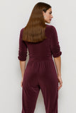 Lapel Ruched Burgundy Jumpsuit